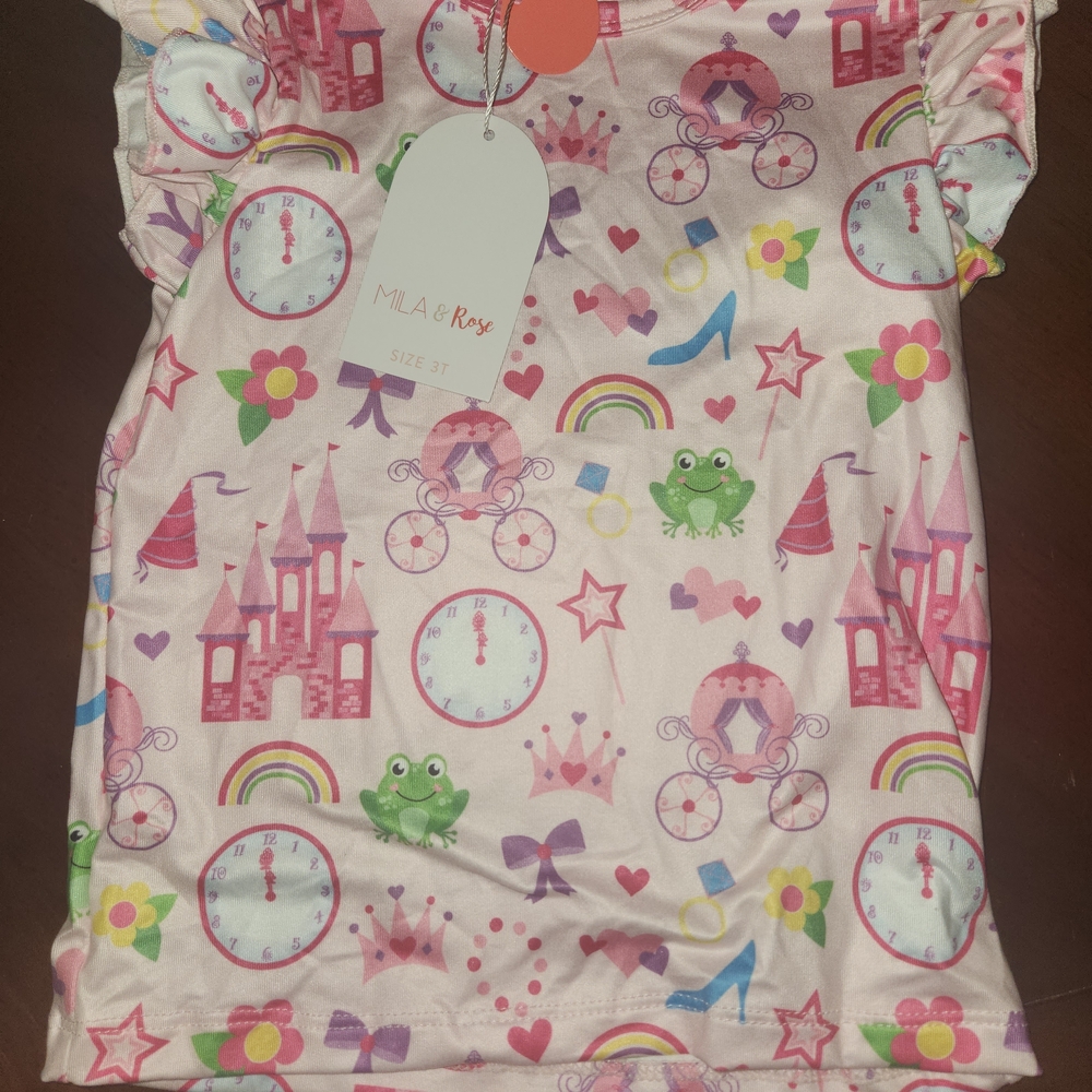 MILA & ROSE Pink Princess Print Short Sleeve Kids Top